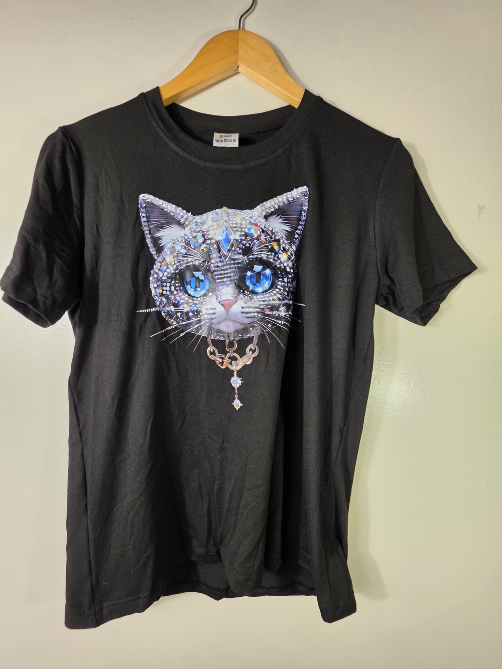 SHEIN Black Jeweled Cat Graphic Tee Size S
